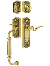 Parthenon Entry Lock Set in Antique Brass Finish with Left-Handed Bellagio Lever and